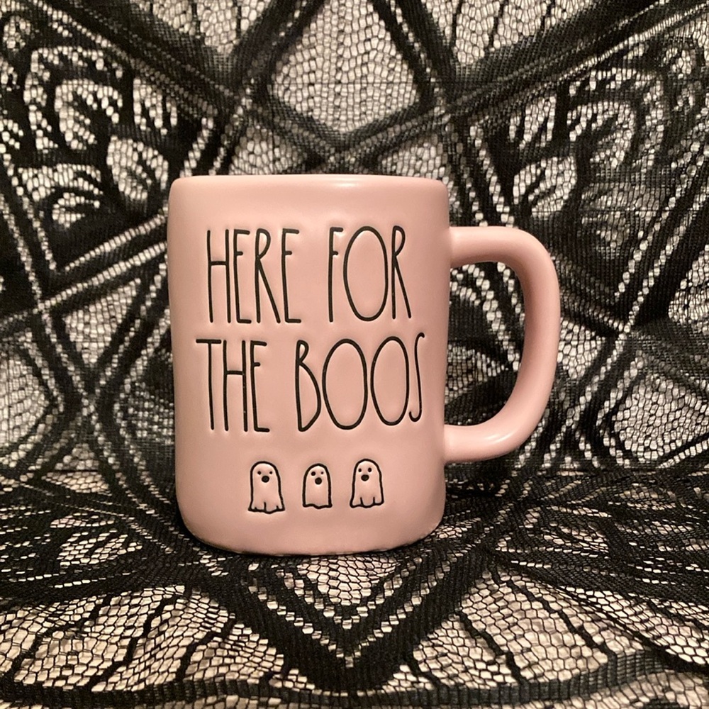 Rae Dunn Pastel Pink Matte “Here For The Boos” Ghosts Halloween Coffee Tea Mug